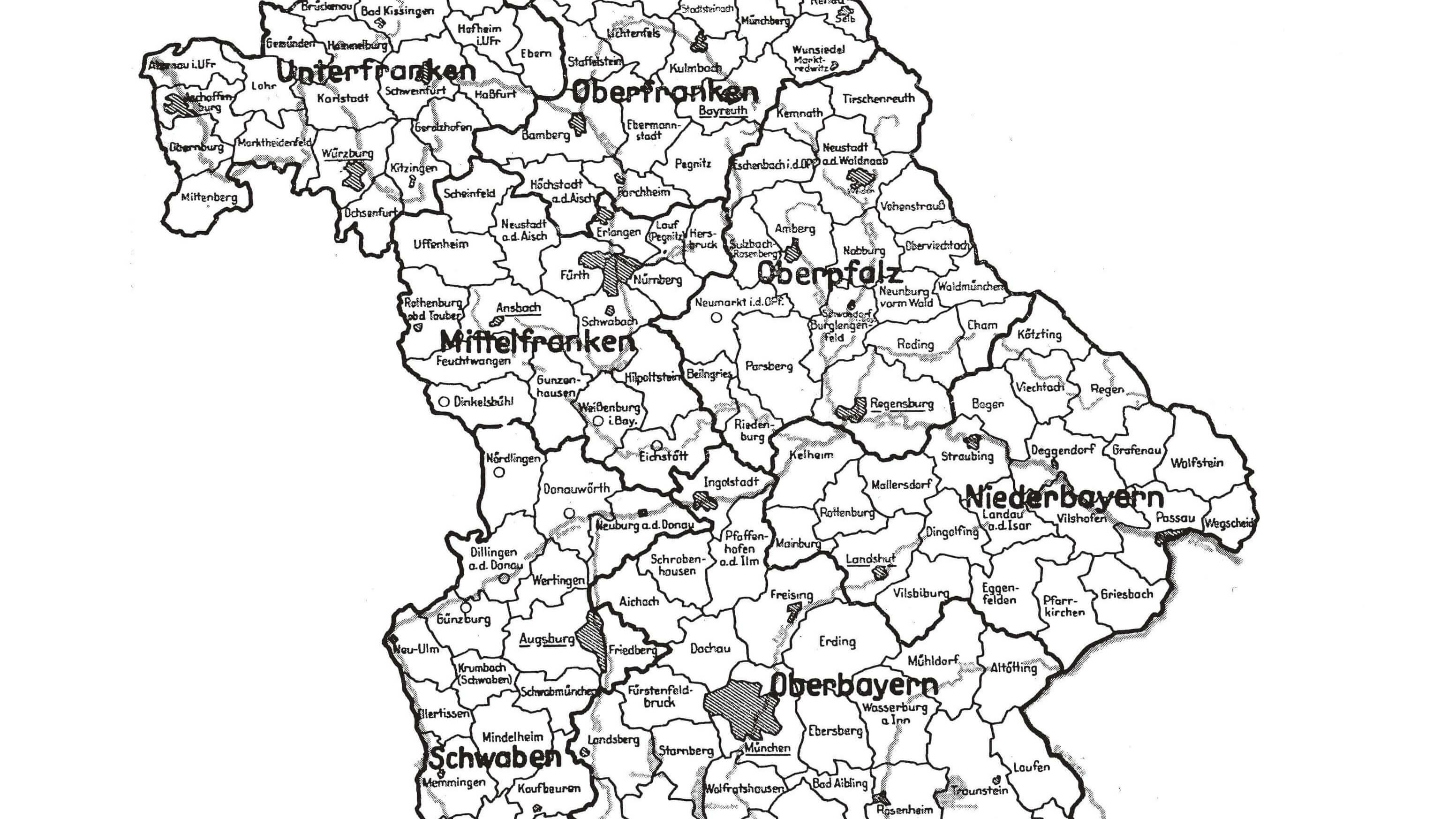 Auschnitt aus der Karte Bayerns nach Regierungsbezirken und Kreisen zum Stand vom 1. April 1948 | Bayerisches Landesamt für Statistik